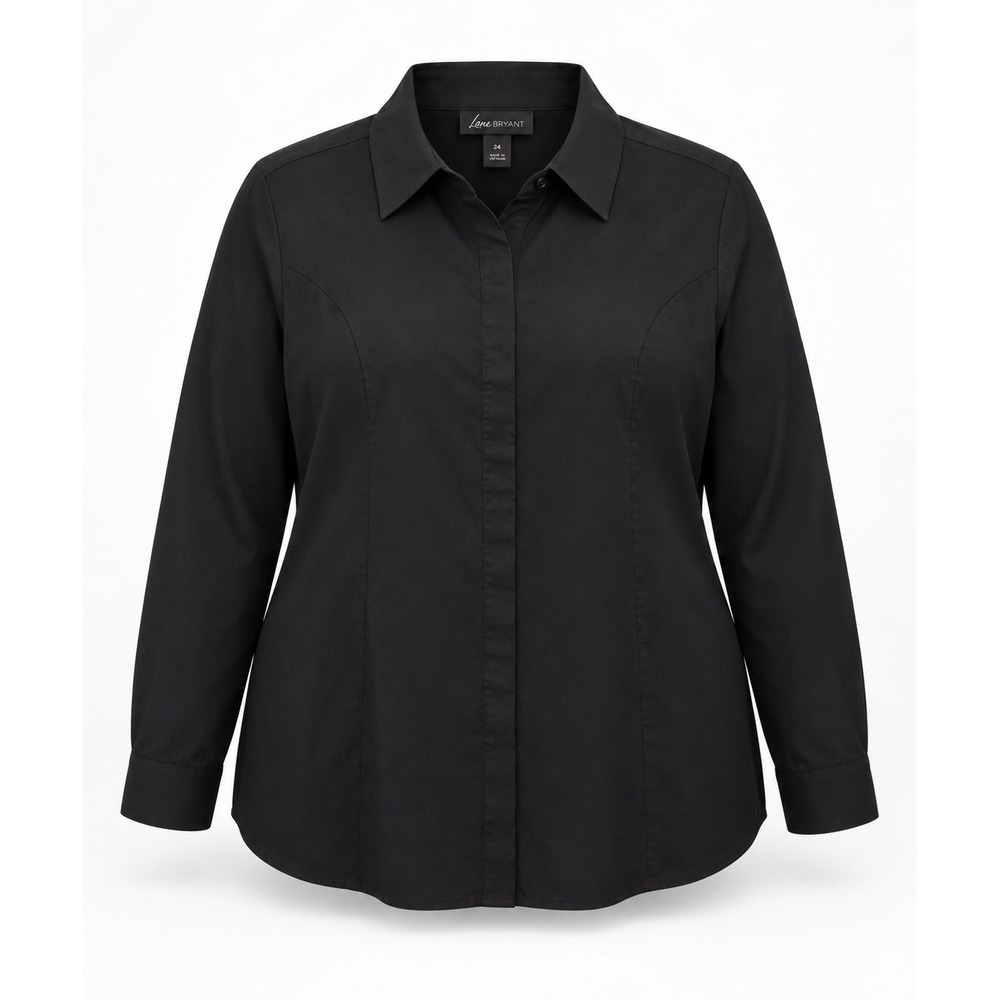 Lane Bryant Plus Size 24 Black Cotton Button Down Shirt Blouse Long Sleeve Top
